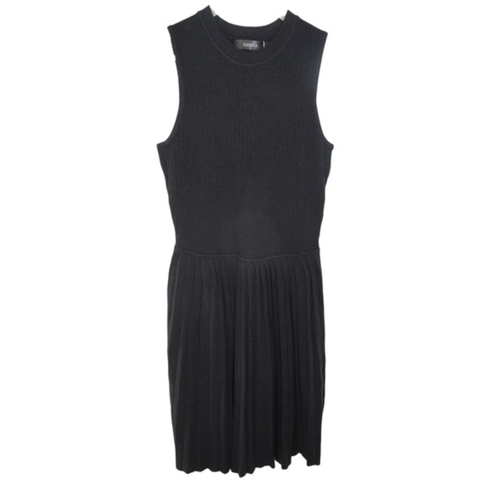 Zesica Sleeveless Knit Dress Ribbed Pleated Skirt Size S Black
